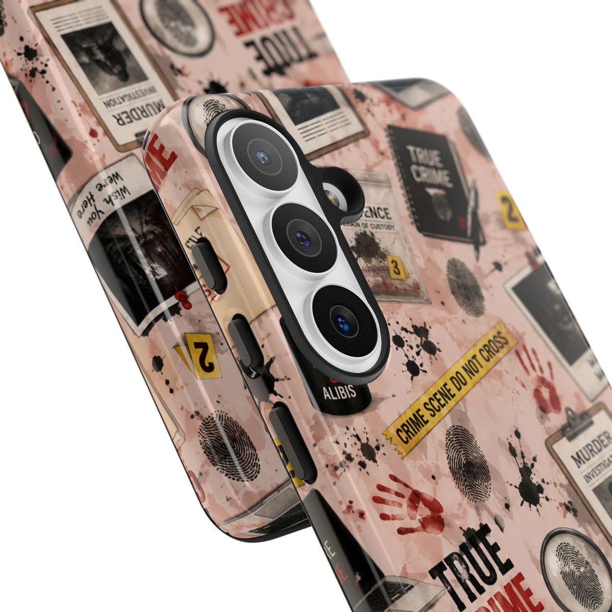 True Crime Pattern Phone Case – Detective Evidence, Crime Scene Tape & 'True Crime' Design