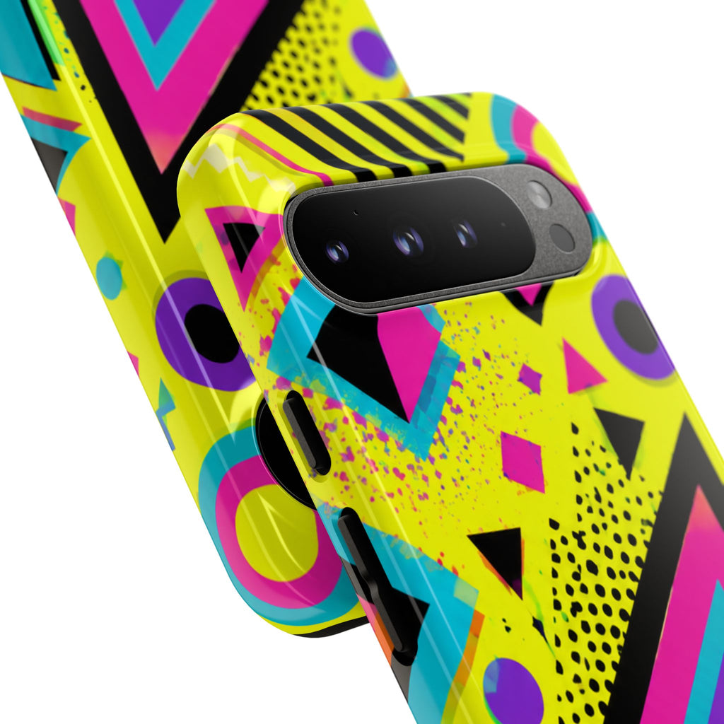 Retro 80s Geometric Phone Case — Neon Memphis Triangle Design