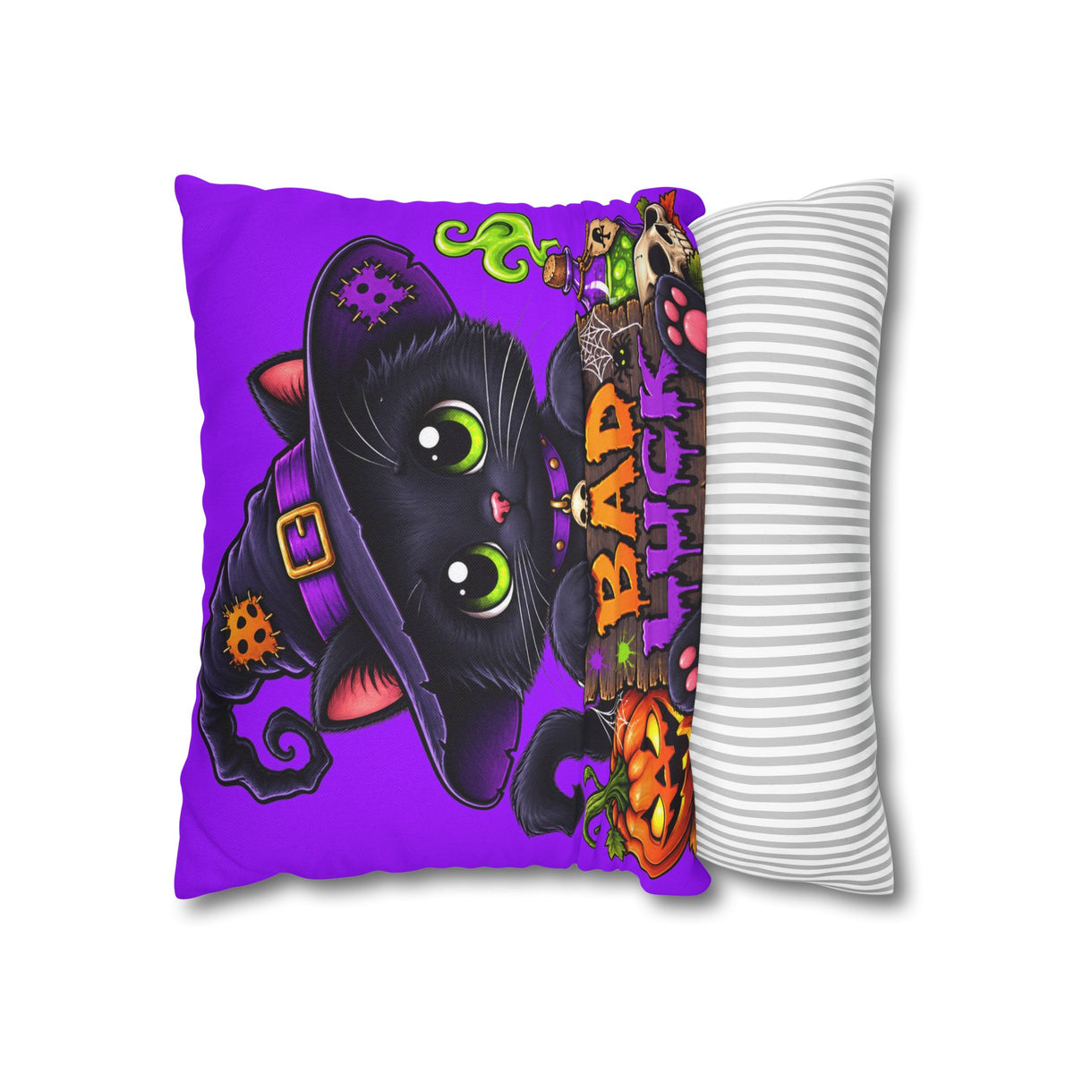 Halloween Black Cat Pillowcase — "Bad Luck" Spooky Cute Decorative Pillow