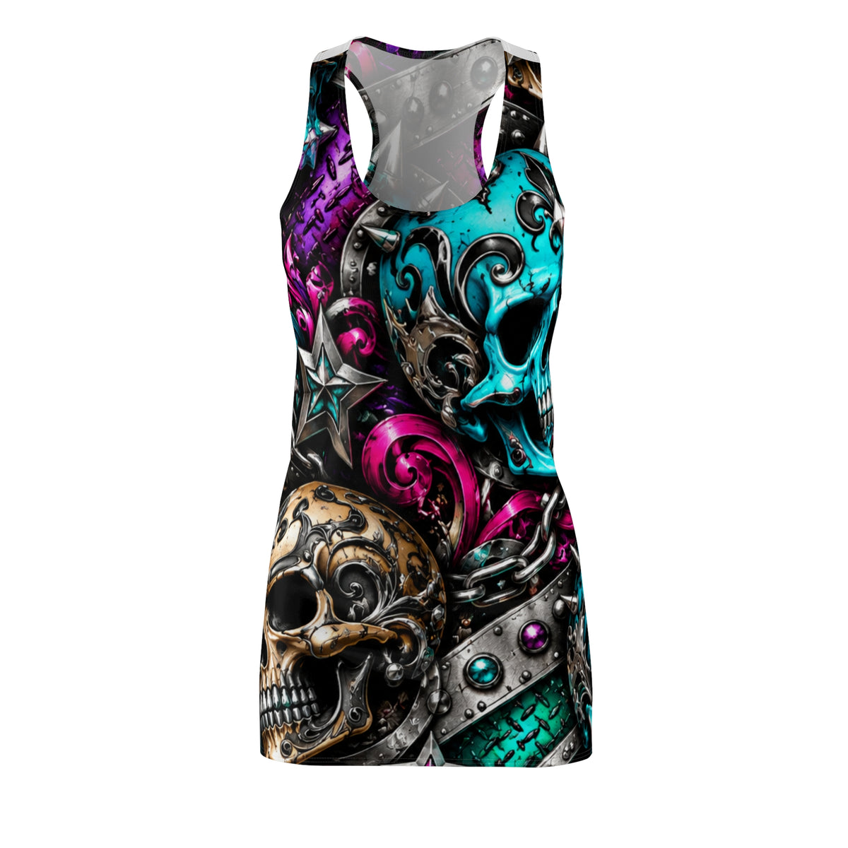 Skull Chain Racerback Dress — Vibrant Gothic AOP Print