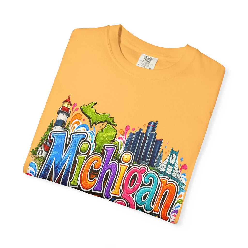 Michigan State Scene T-Shirt | Lighthouse, Skyline, Great Lakes