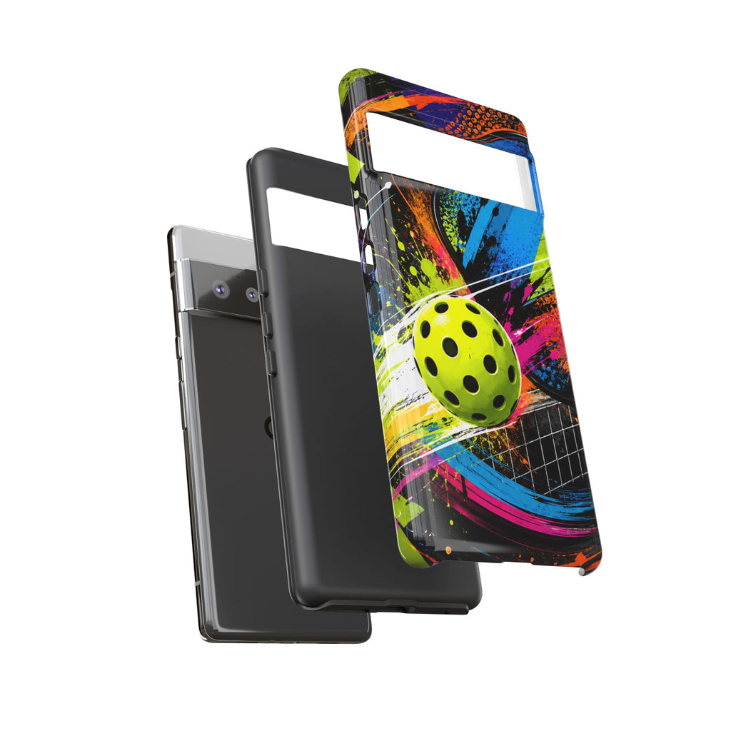 Pickleball Phone Case – Neon Paddle & Ball Splash Tough Case