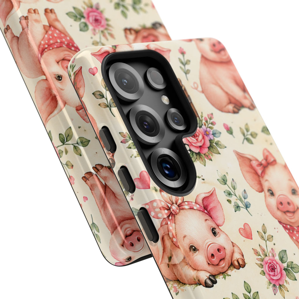 Cute Pink Piglet Phone Case — Vintage Floral Farm Animal iPhone Cover