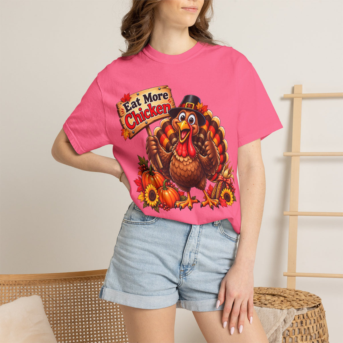 Thanksgiving 'Eat More Chicken' Turkey Tee — Funny Holiday Turkey T-Shirt