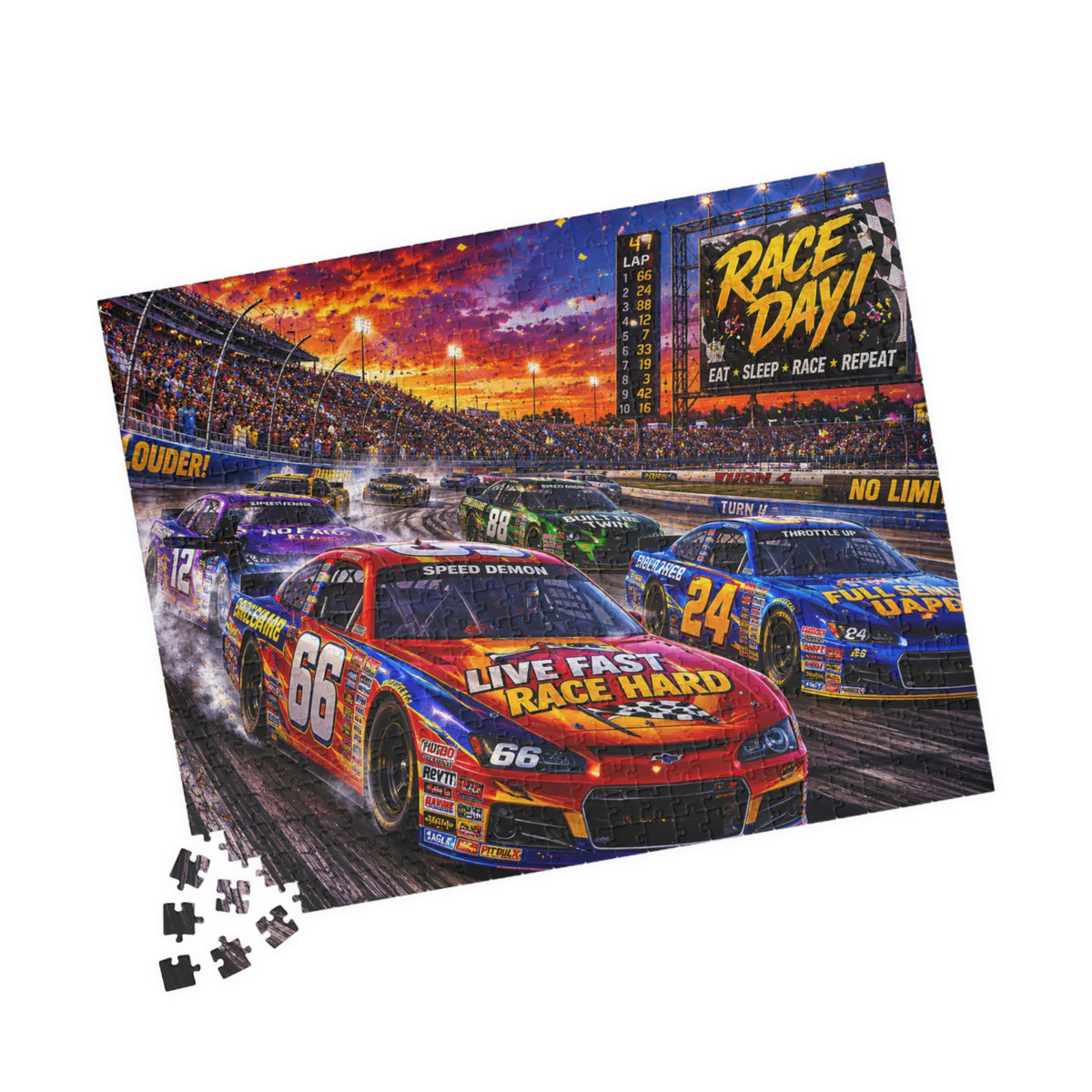 Race Day Car Racing Puzzle — "Live Fast Race Hard" Jigsaw (110–1014 pcs)