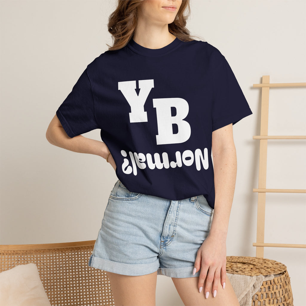 Funny 'YB ¿Normal?' Graphic T-Shirt — Upside-Down Retro Typography Tee