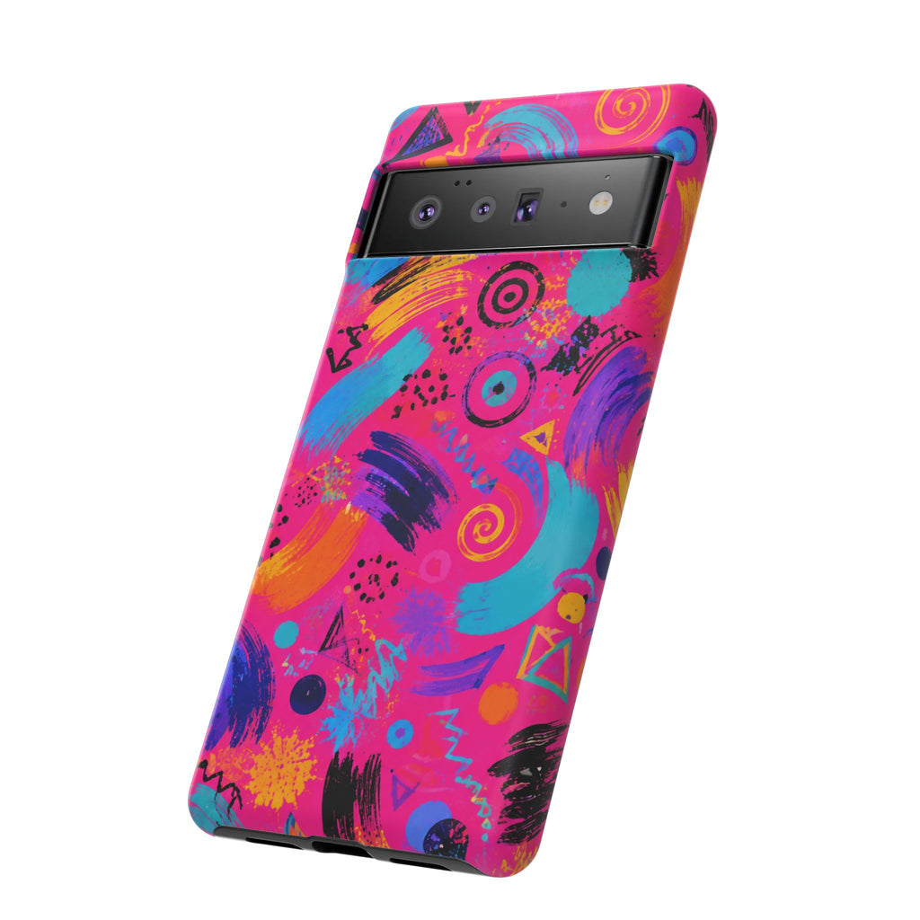 Neon Retro Abstract Tough Phone Case — 80s Brushstroke Pattern