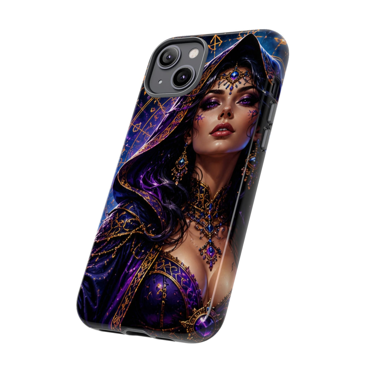 Phone Case — Mystical Sorceress Art Protective Tough Case (Astrology, Purple Hooded Witch)