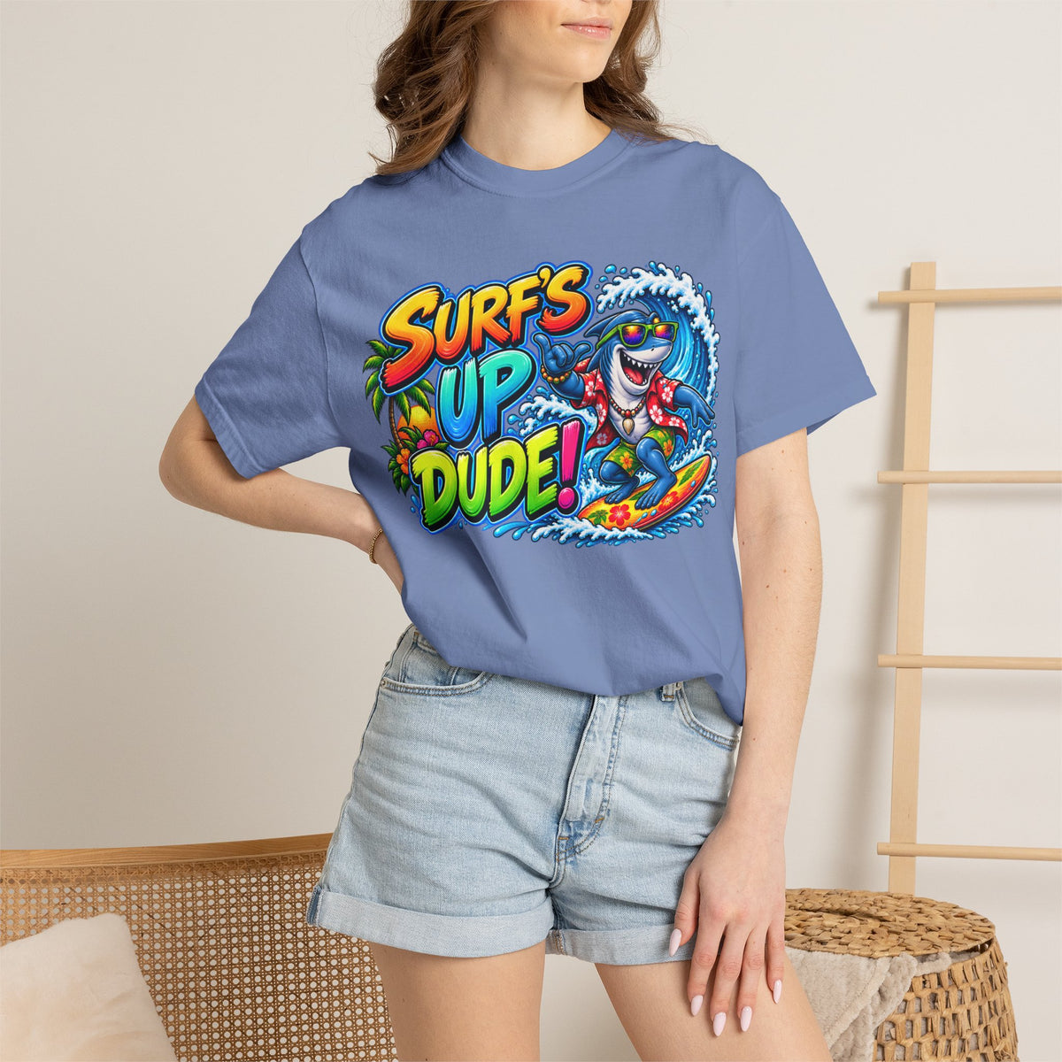 Surf's Up Dude! Surf Shark Graphic T-Shirt