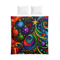 Whimsical Christmas Tree Cotton Bed Set | Festive Ornaments & Swirls