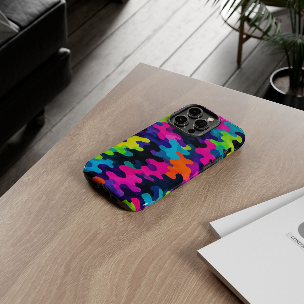 Neon Camo Tough Phone Case — Bright Rainbow Protective iPhone Cover