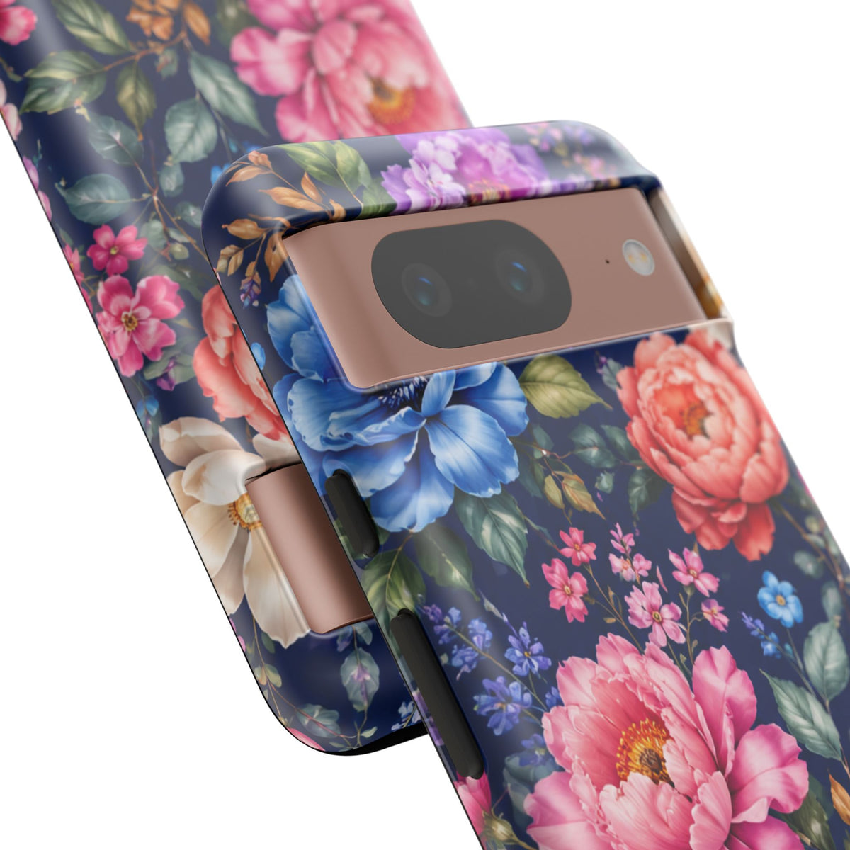 Floral Tough Phone Case – Vibrant Garden Flowers on Navy