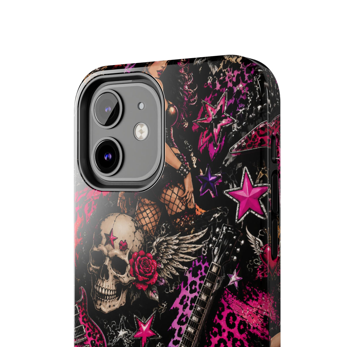 Rock Skull Guitar Phone Case — Edgy Pink Skull & Roses Tough Phone Case