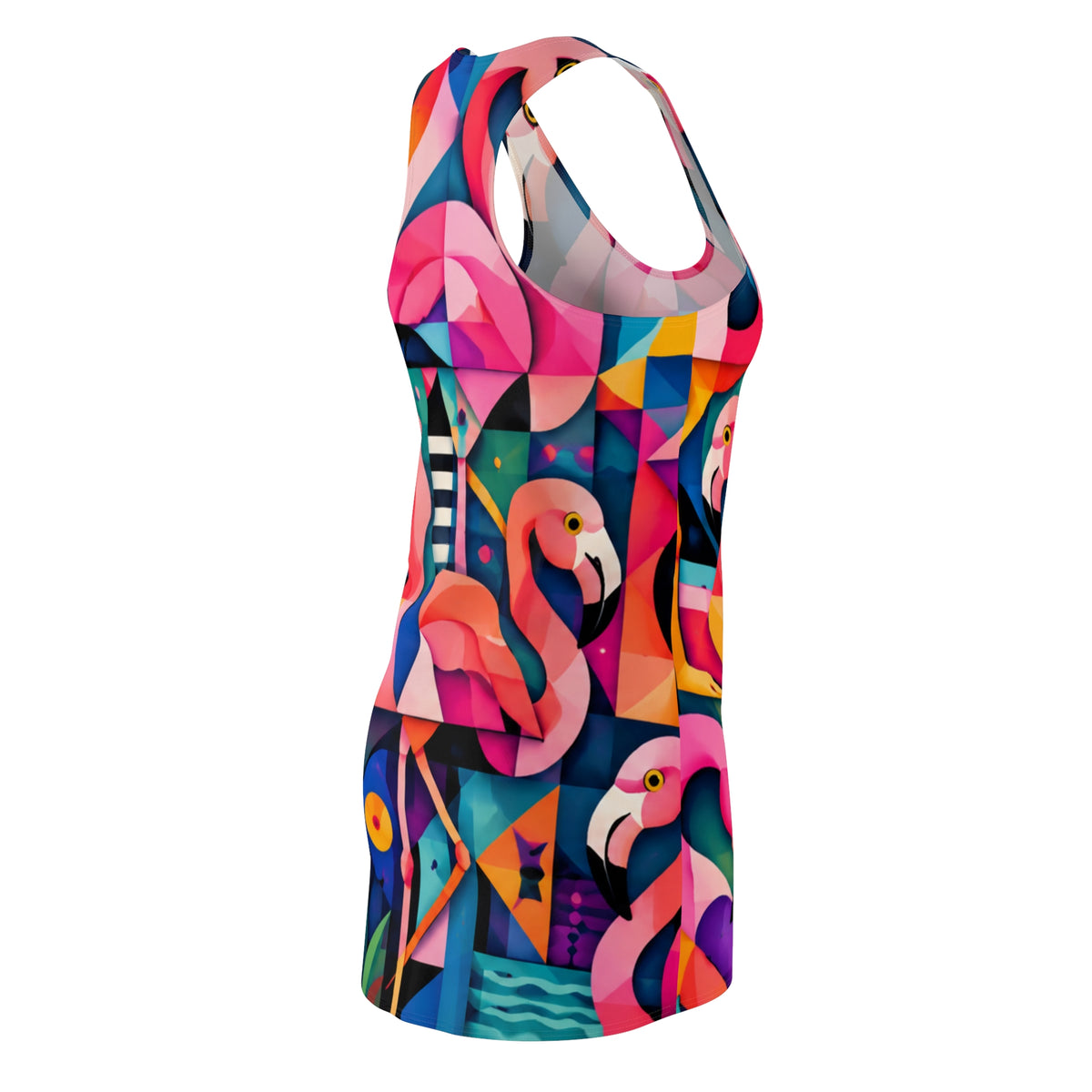 Geometric Flamingo Print Racerback Dress | Colorful Tropical Pattern