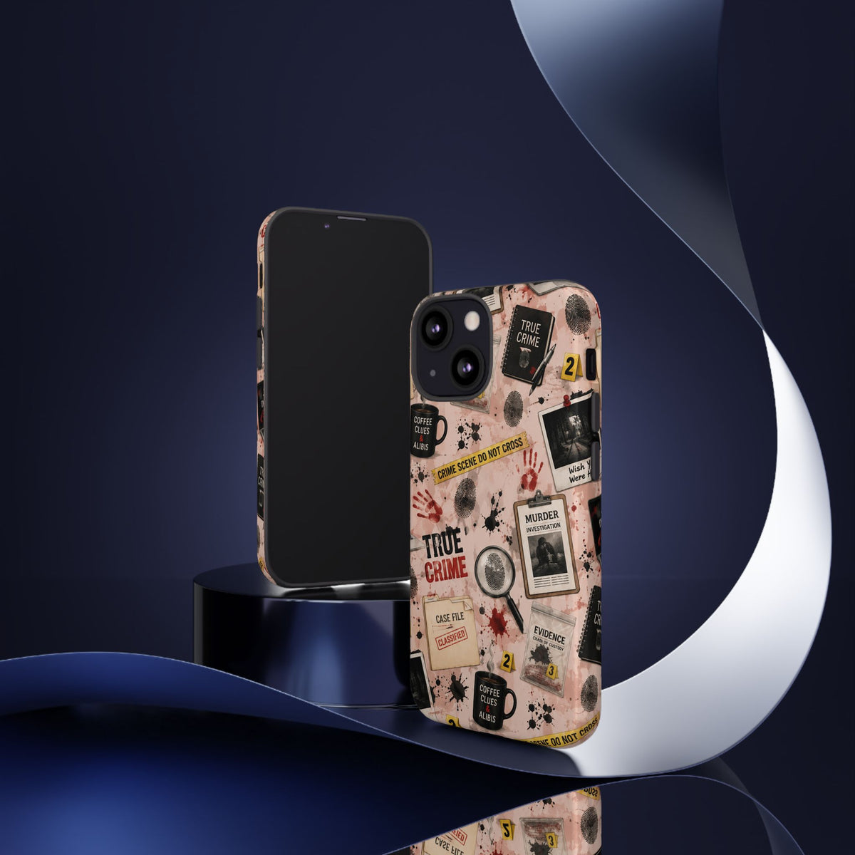True Crime Pattern Phone Case – Detective Evidence, Crime Scene Tape & 'True Crime' Design