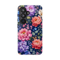 Floral Tough Phone Case – Vibrant Garden Flowers on Navy