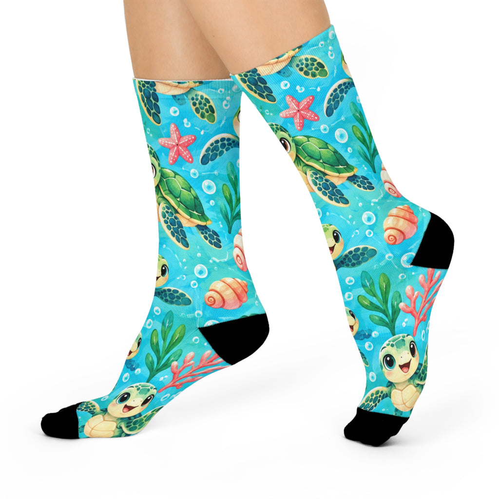 Cute Sea Turtle Crew Socks — Cushioned Ocean Animal Socks
