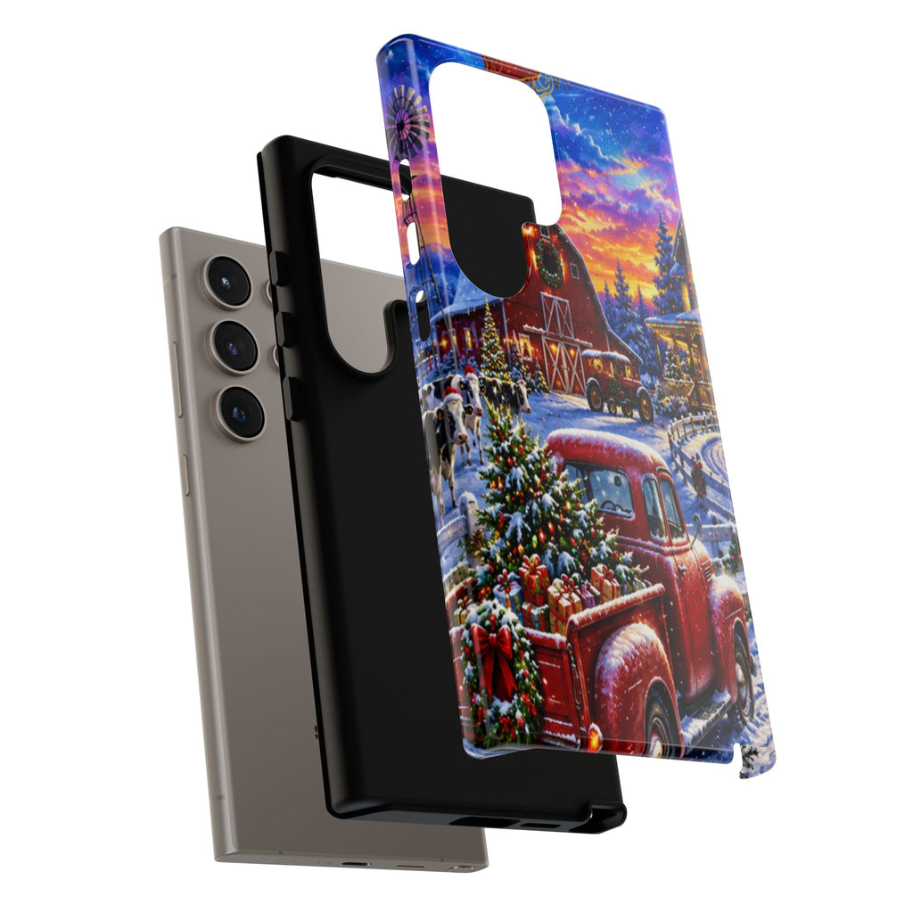 Christmas Farm Phone Case — Vintage Red Truck in Snowy Holiday Scene