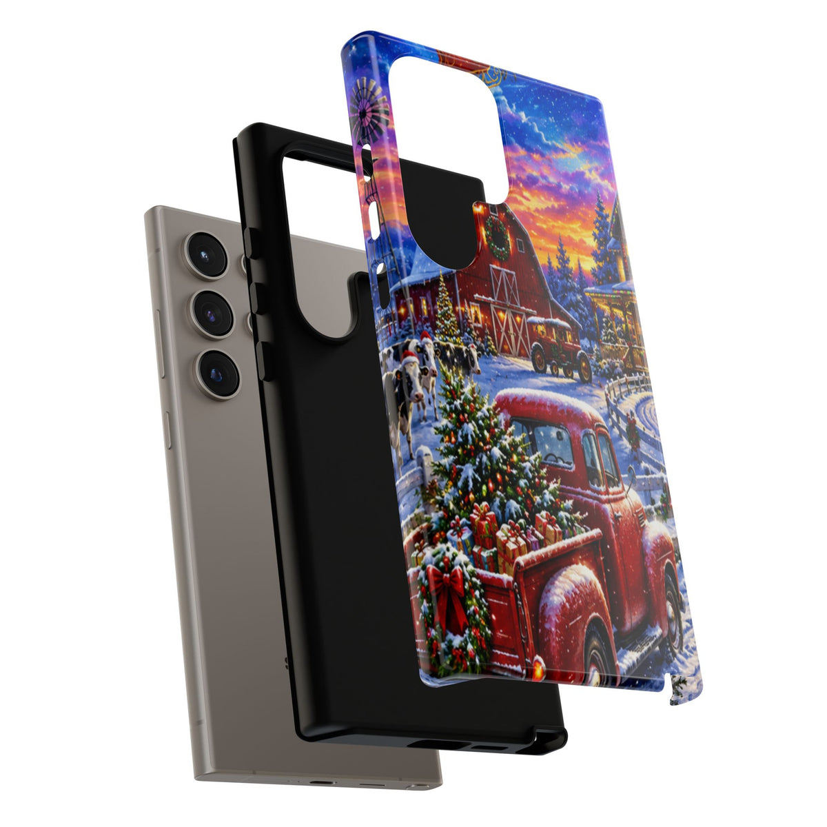 Christmas Farm Phone Case — Vintage Red Truck in Snowy Holiday Scene
