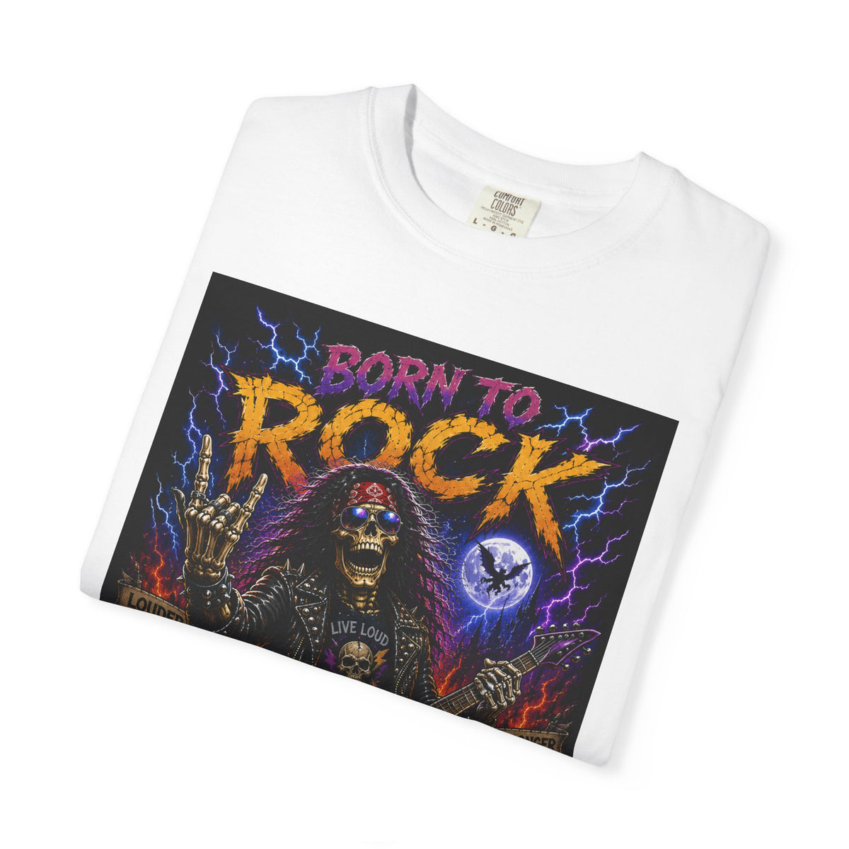 Born to Rock skeleton guitarist T-Shirt | Metal music tee