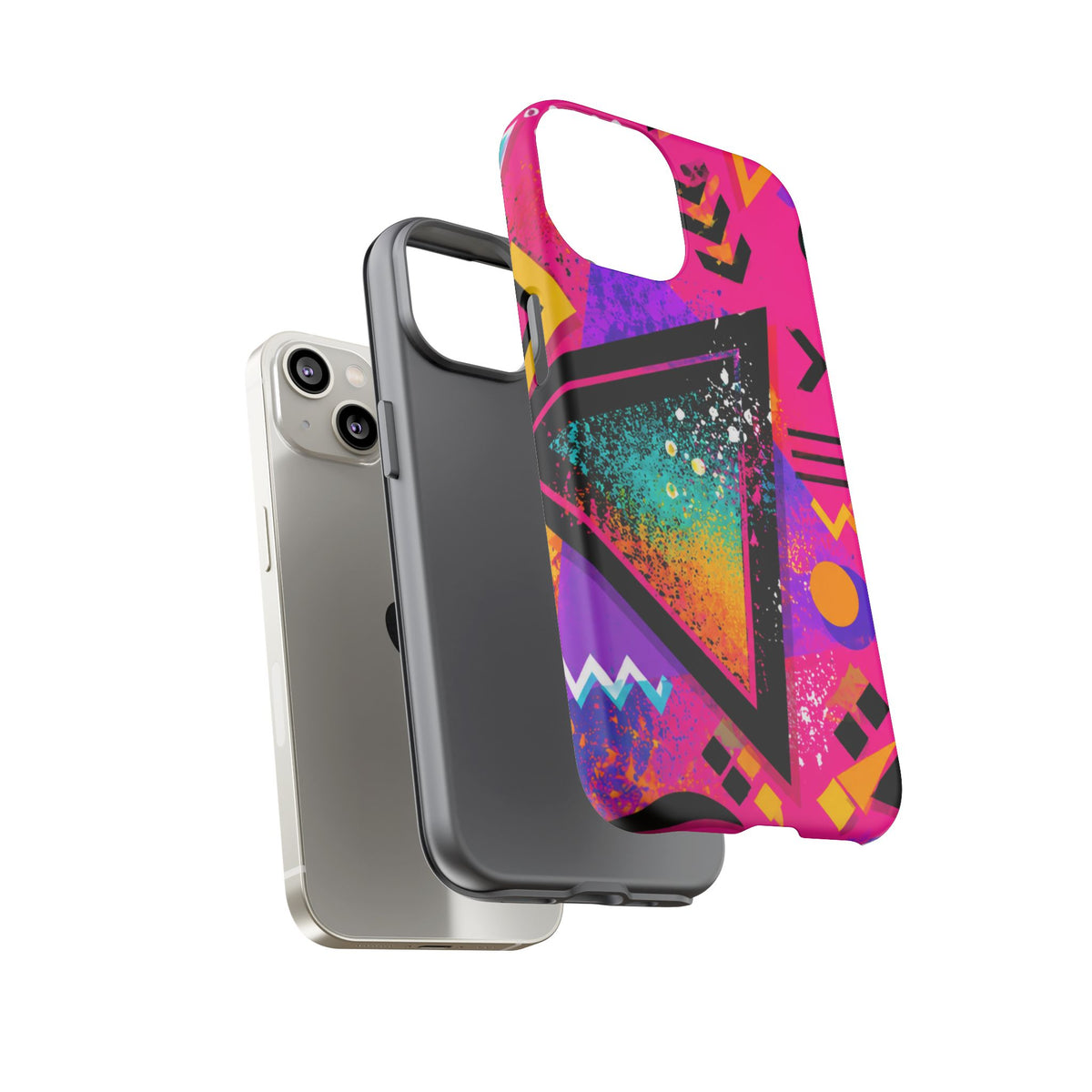 Retro 80s Geometric Phone Case — Neon Triangle Tough Case