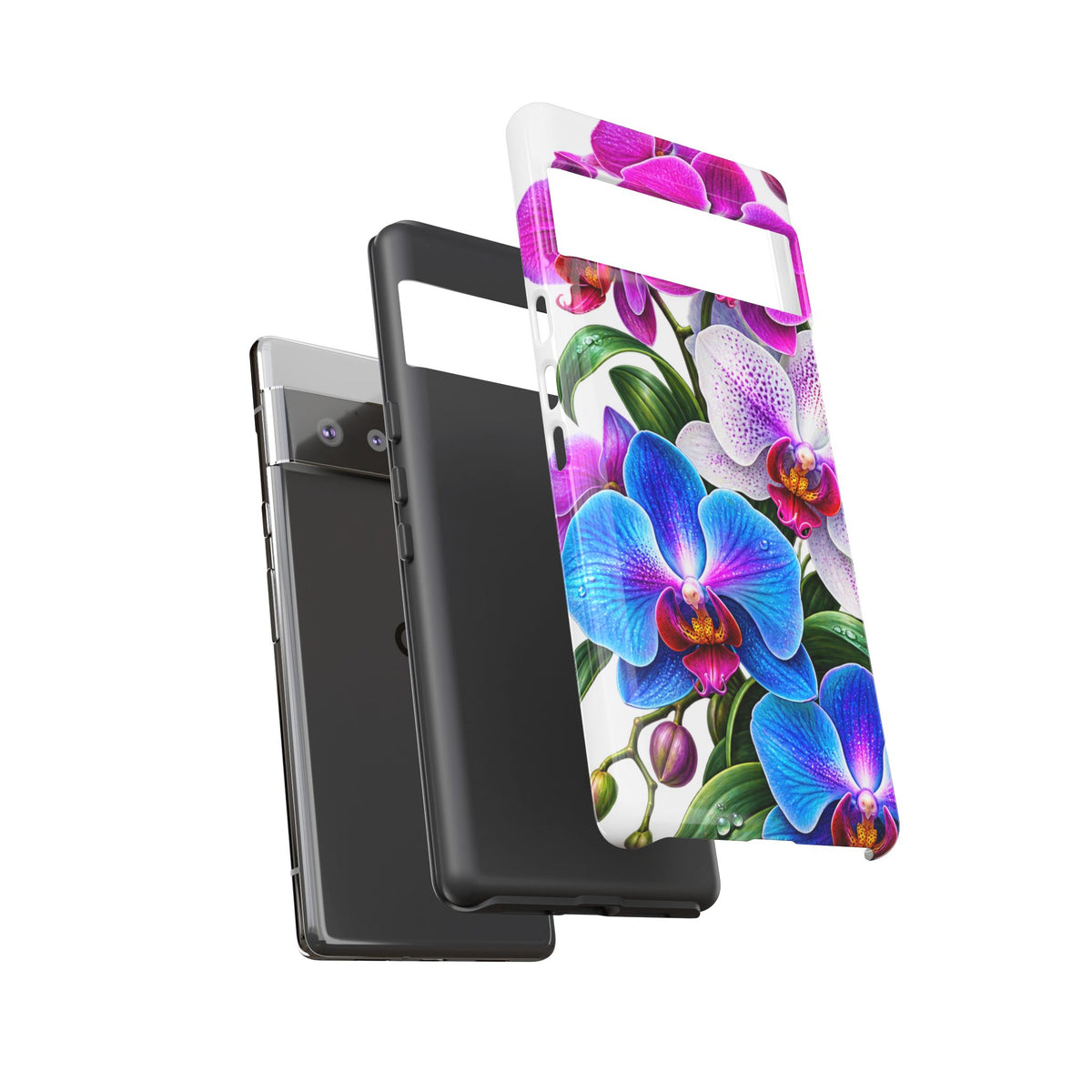 Orchid Floral Tough Phone Case – Vibrant Blue & Pink Orchid Protective Cover