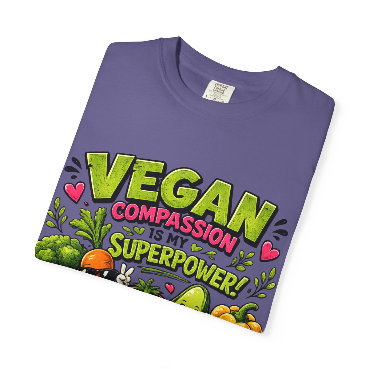 Vegan Compassion Is My Superpower T-shirt | Cute Veggie Characters