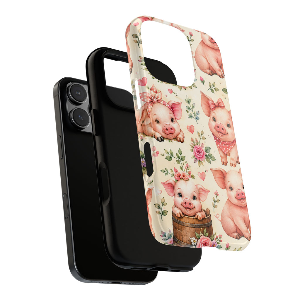 Cute Pink Piglet Phone Case — Vintage Floral Farm Animal iPhone Cover