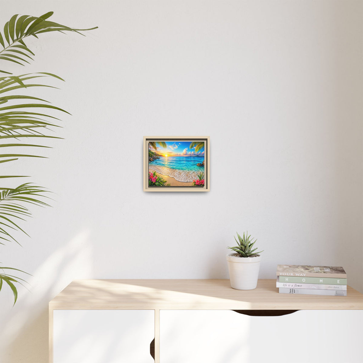 Framed Beach Sunset Matte Canvas Wall Art — Tropical Ocean Sunrise Decor