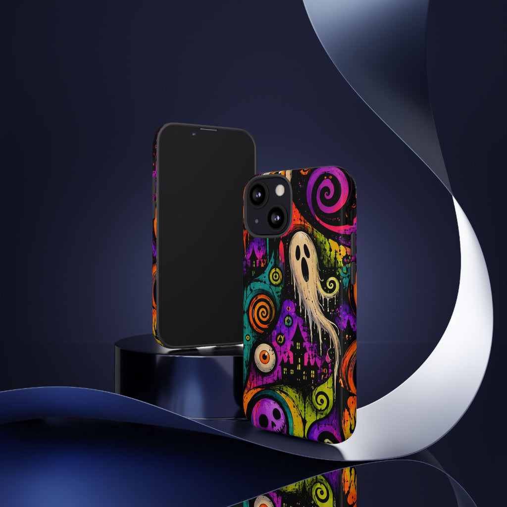 Halloween Ghost Phone Case — Colorful Spooky Skull & Haunted House Tough Case
