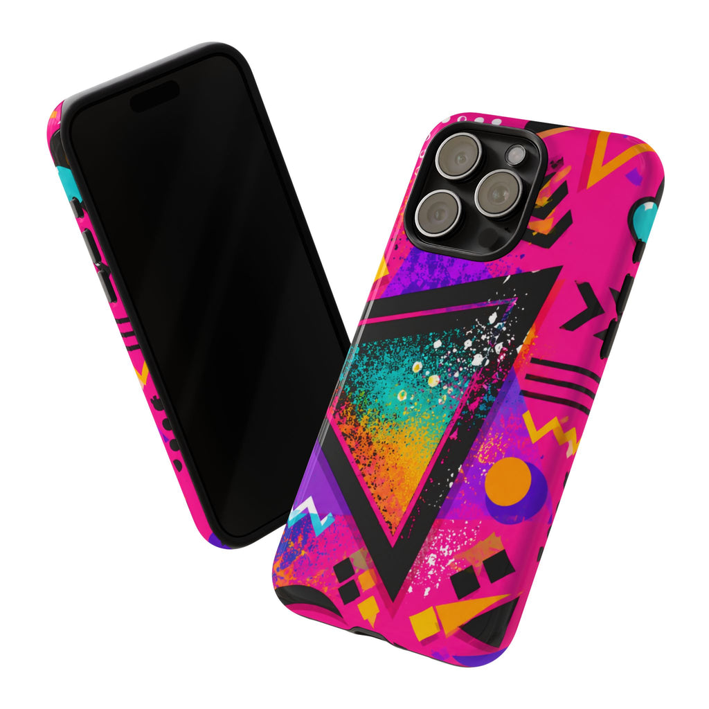 Retro 80s Geometric Phone Case — Neon Triangle Tough Case