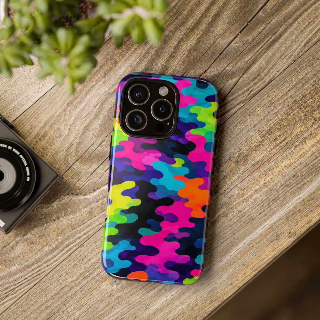 Neon Camo Tough Phone Case — Bright Rainbow Protective iPhone Cover