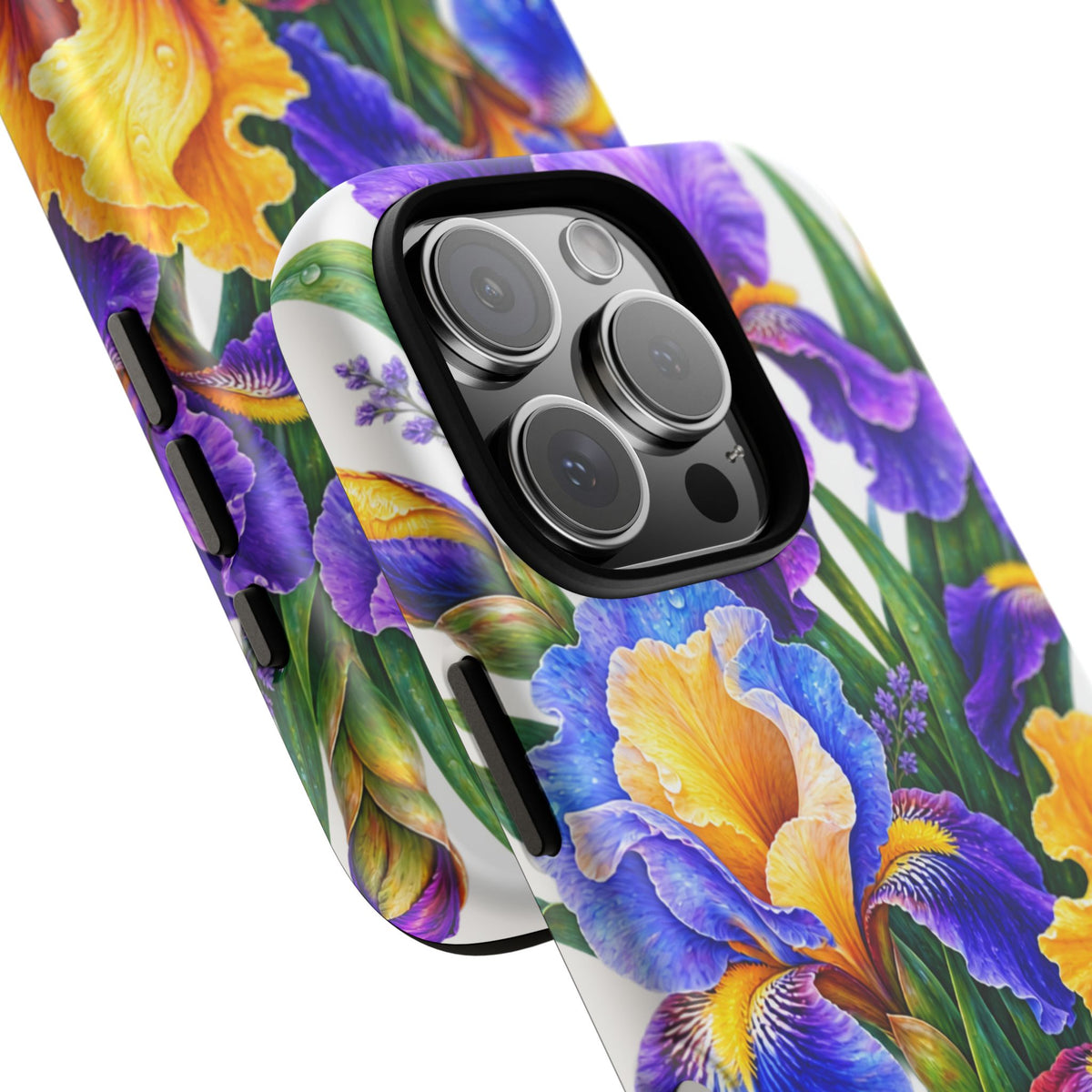 Floral Iris Tough Phone Case — Colorful Watercolor Iris Protective Cover