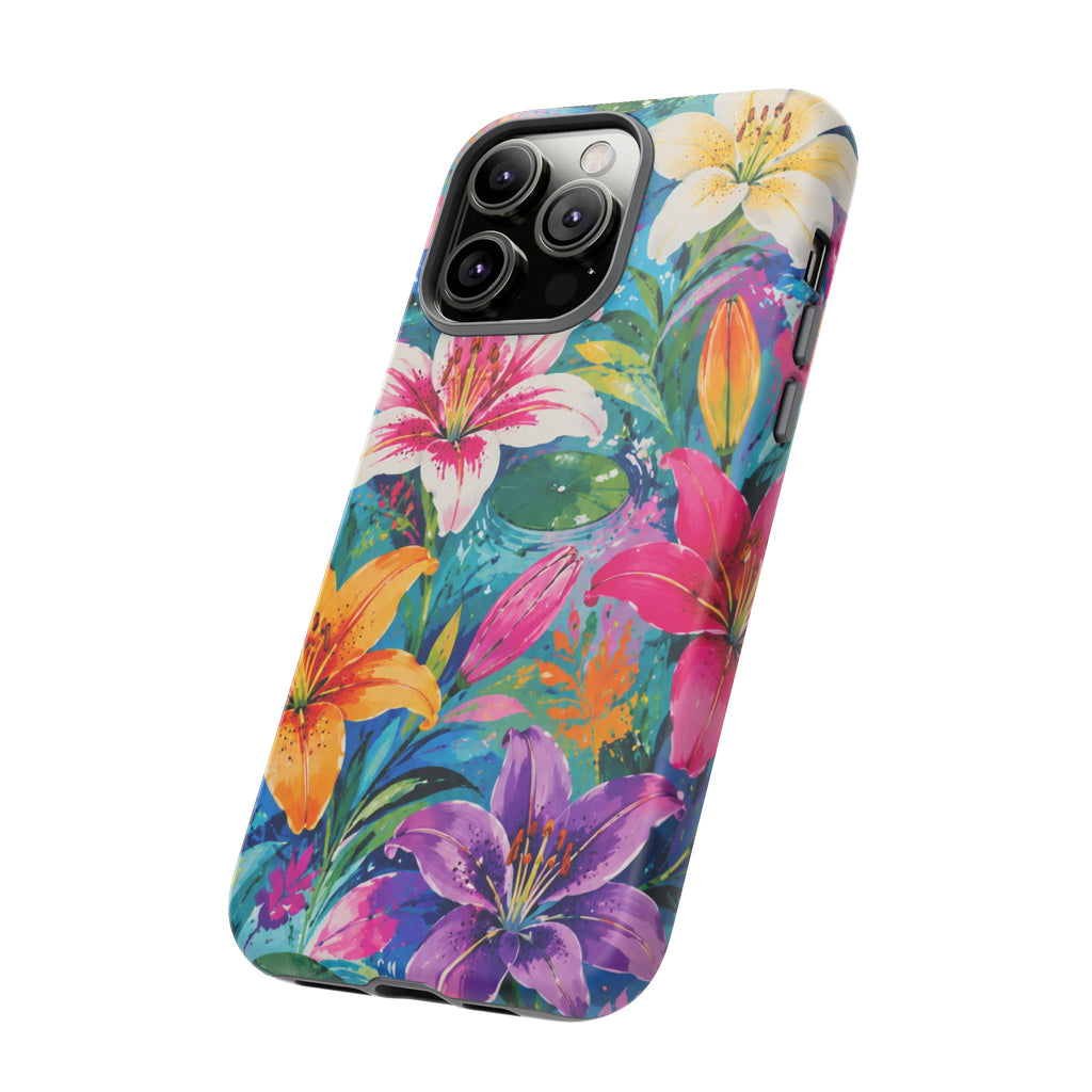 Floral Lily Tough Phone Case — Colorful Tropical Flower Protective Cover