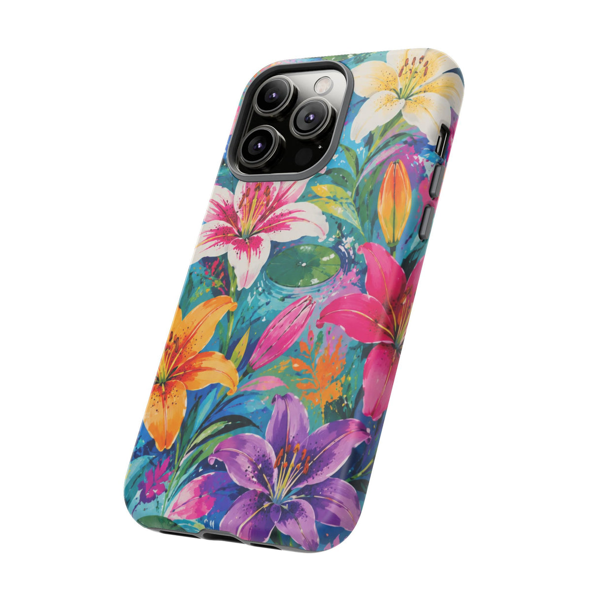 Floral Lily Tough Phone Case — Colorful Tropical Flower Protective Cover