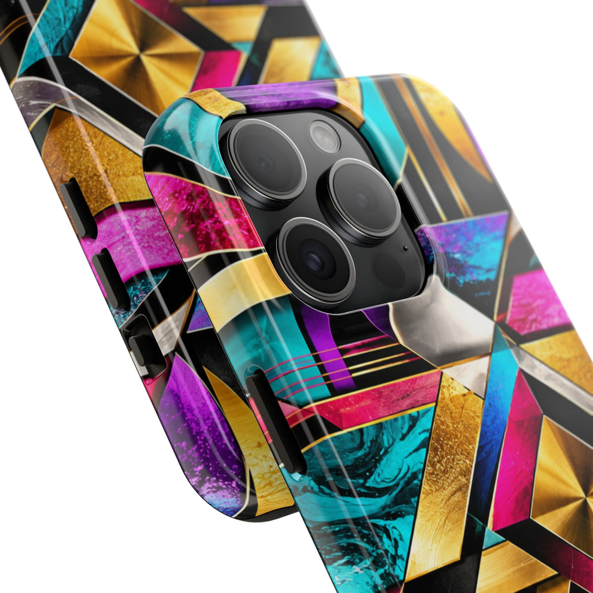 Geometric Art Deco Tough Phone Case — Vibrant Gold, Teal & Magenta Pattern