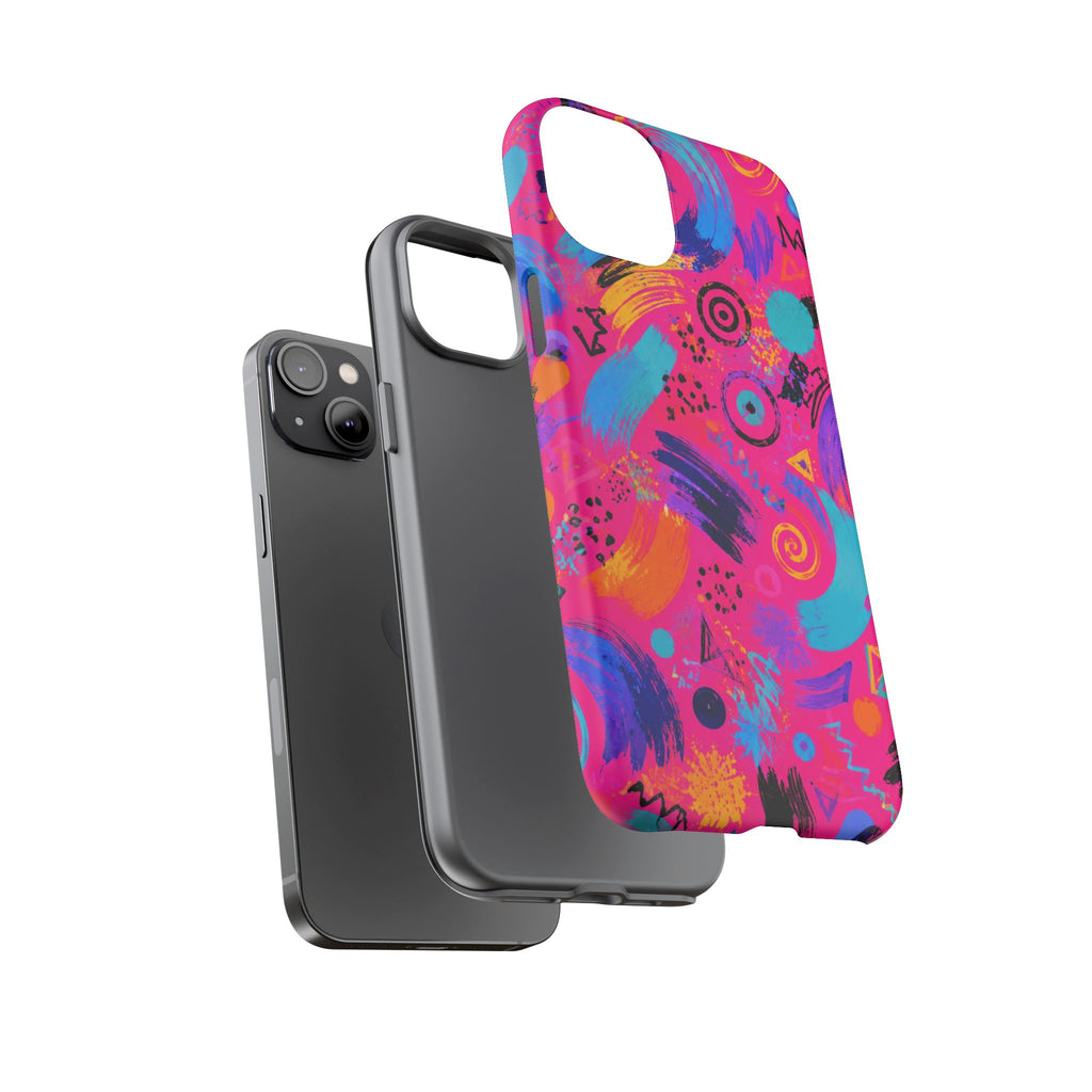 Neon Retro Abstract Tough Phone Case — 80s Brushstroke Pattern