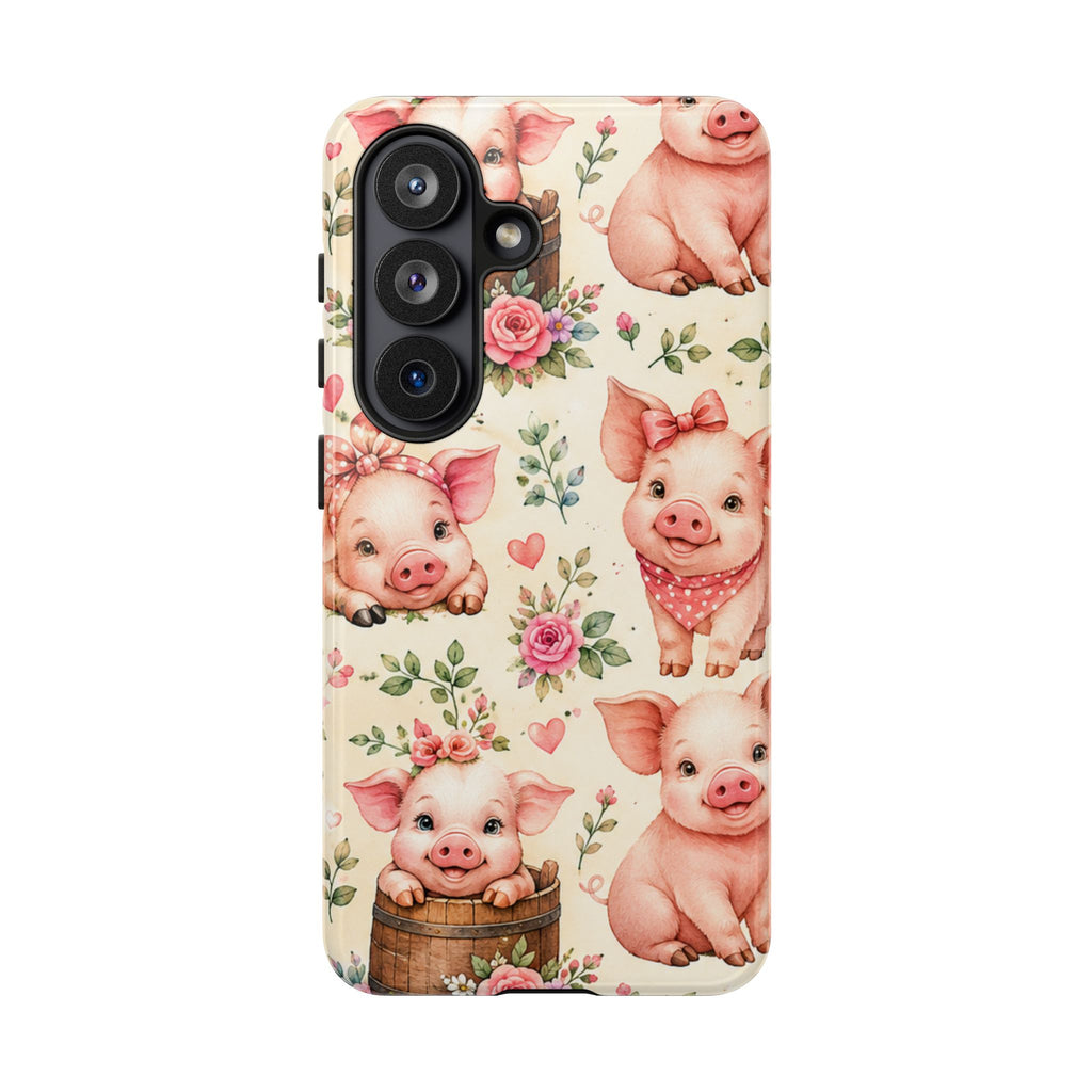 Cute Pink Piglet Phone Case — Vintage Floral Farm Animal iPhone Cover