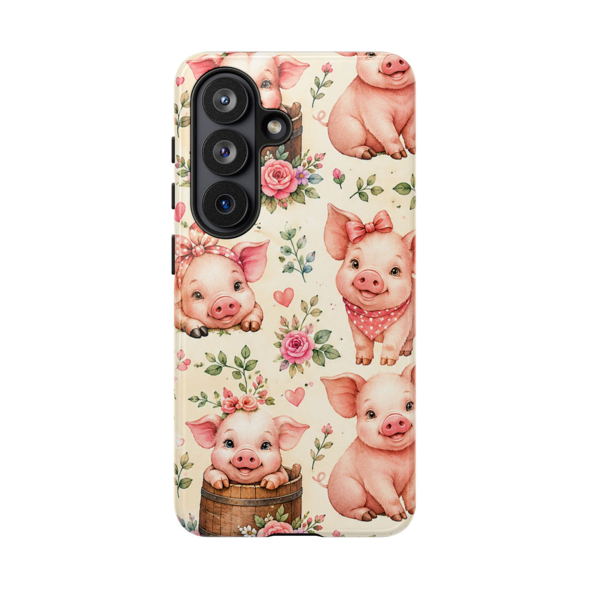 Cute Pink Piglet Phone Case — Vintage Floral Farm Animal iPhone Cover