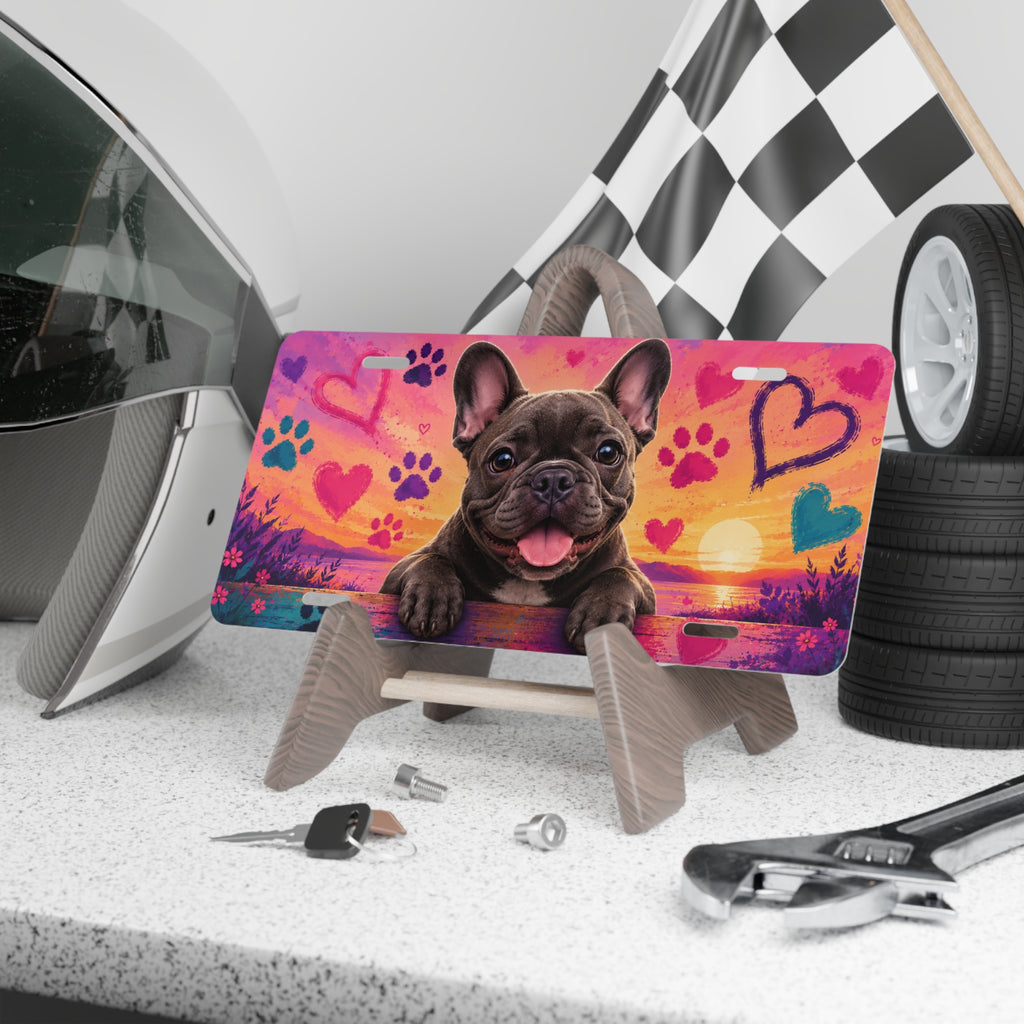 French Bulldog Sunset Vanity Plate | Cute Puppy License Plate