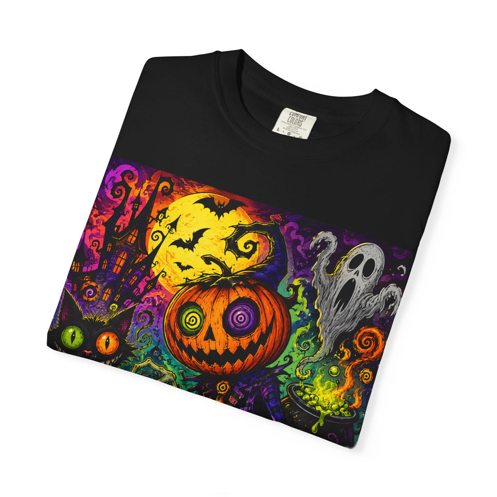 Halloween Pumpkin Patch T-Shirt — Neon Spooky Jack-O'-Lantern Artwork