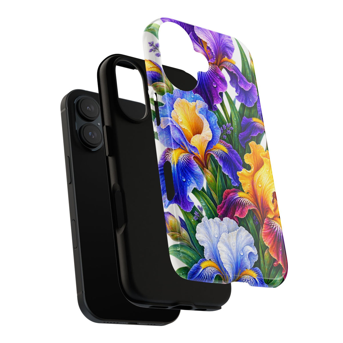 Floral Iris Tough Phone Case — Colorful Watercolor Iris Protective Cover