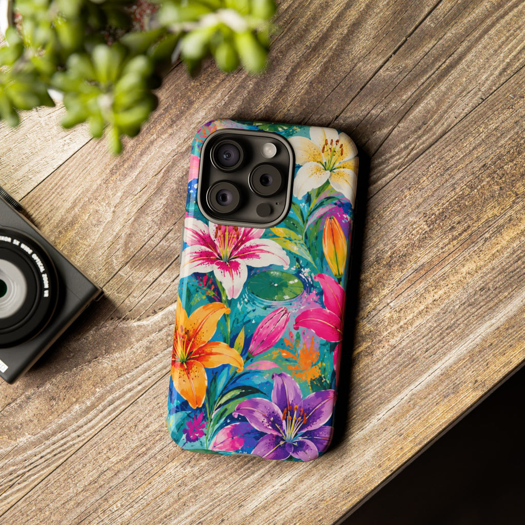 Floral Lily Tough Phone Case — Colorful Tropical Flower Protective Cover