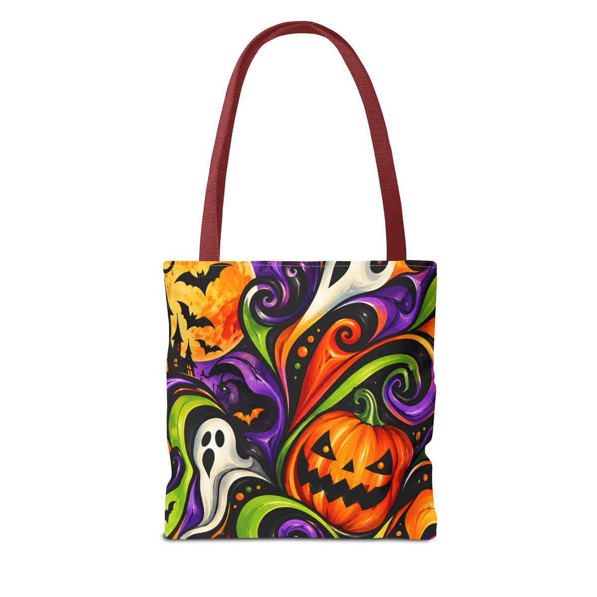 Halloween Swirl Tote Bag — Colorful Pumpkin & Ghost Trick-or-Treat Tote