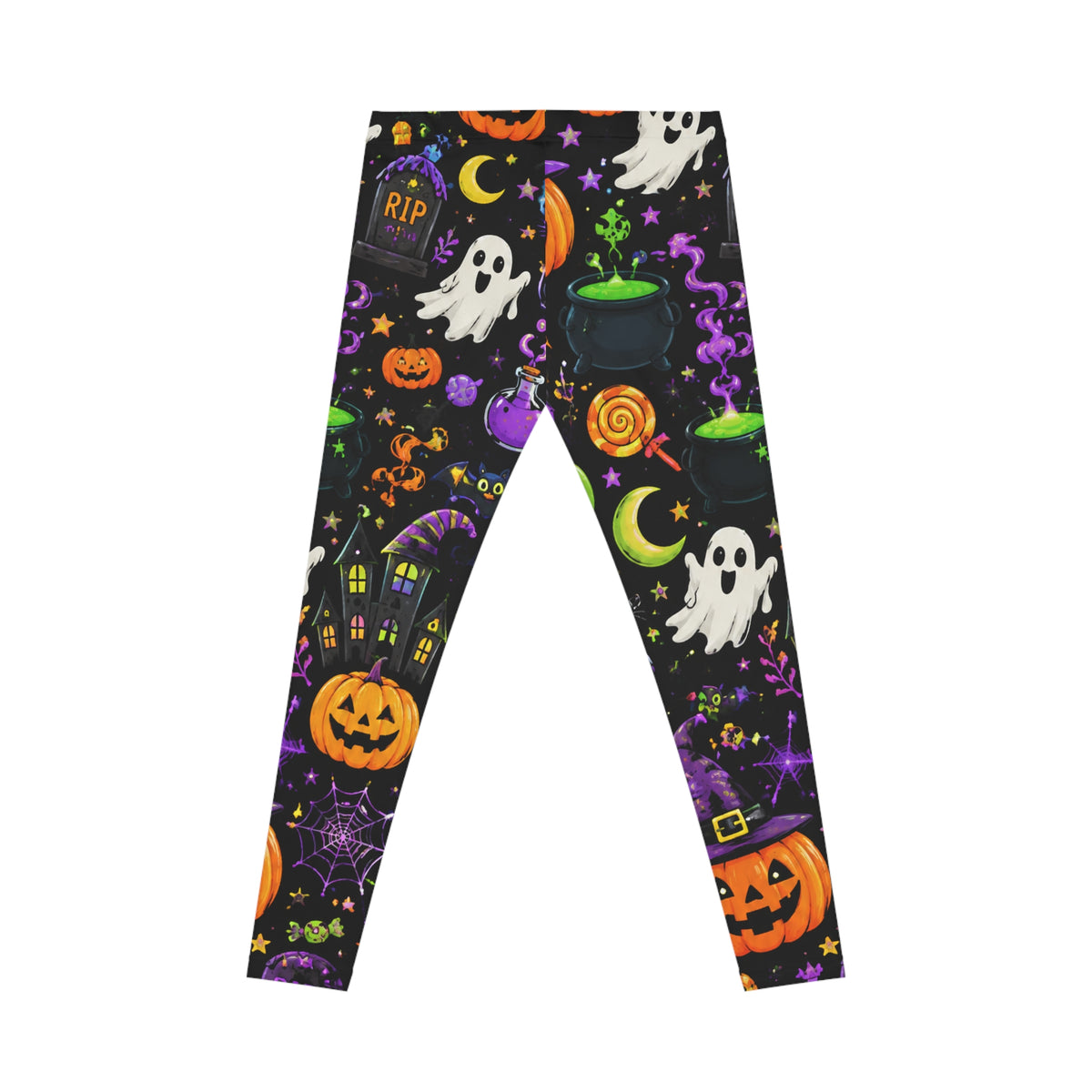 Spooky Halloween Pattern Leggings | Ghosts Pumpkins Cauldron