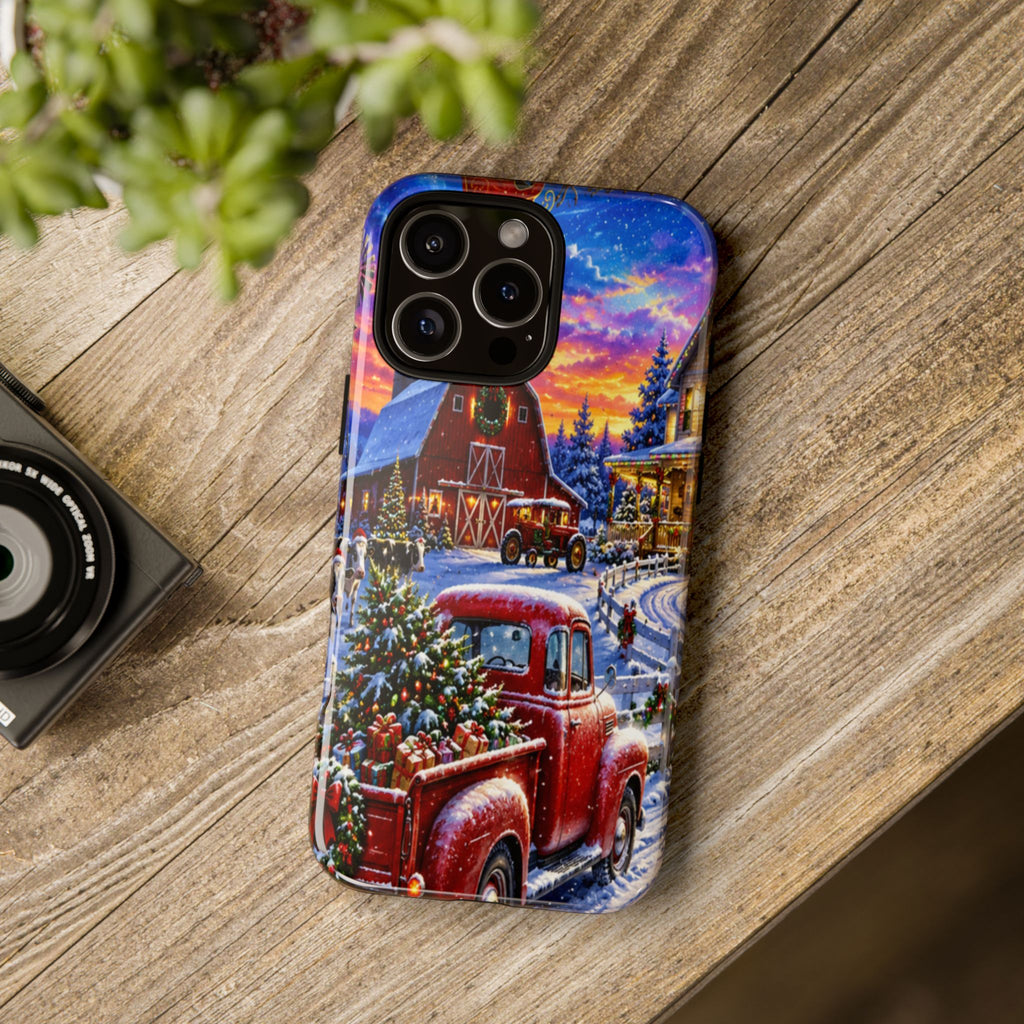 Christmas Farm Phone Case — Vintage Red Truck in Snowy Holiday Scene