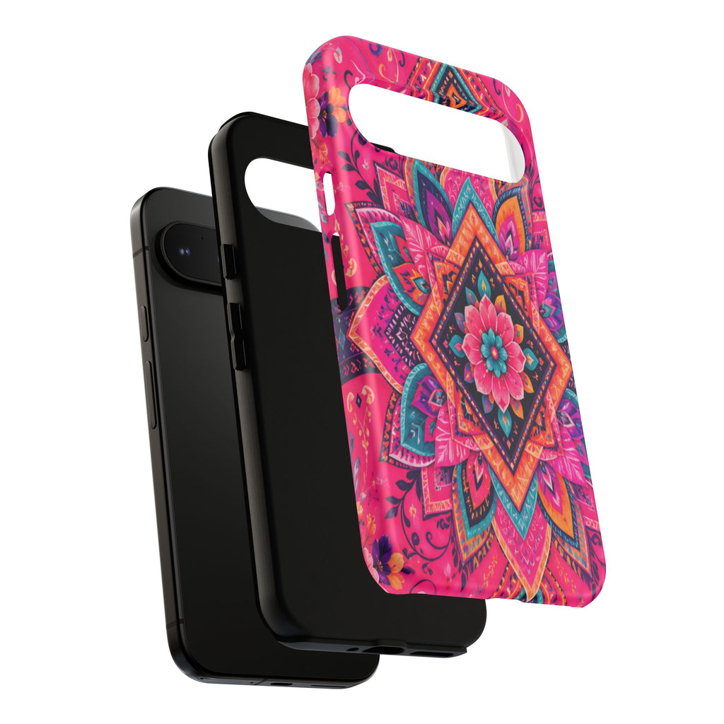 Floral Mandala Tough Phone Case — Pink Boho Protective Cover
