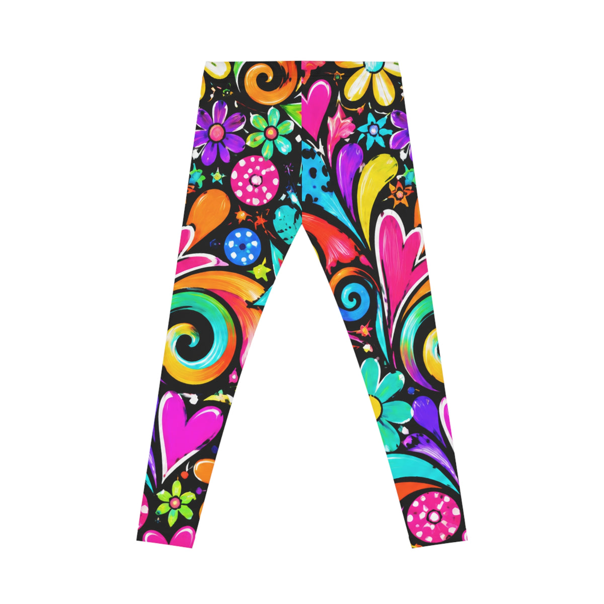 Colorful Heart & Floral Leggings — Women's Psychedelic All-Over Print