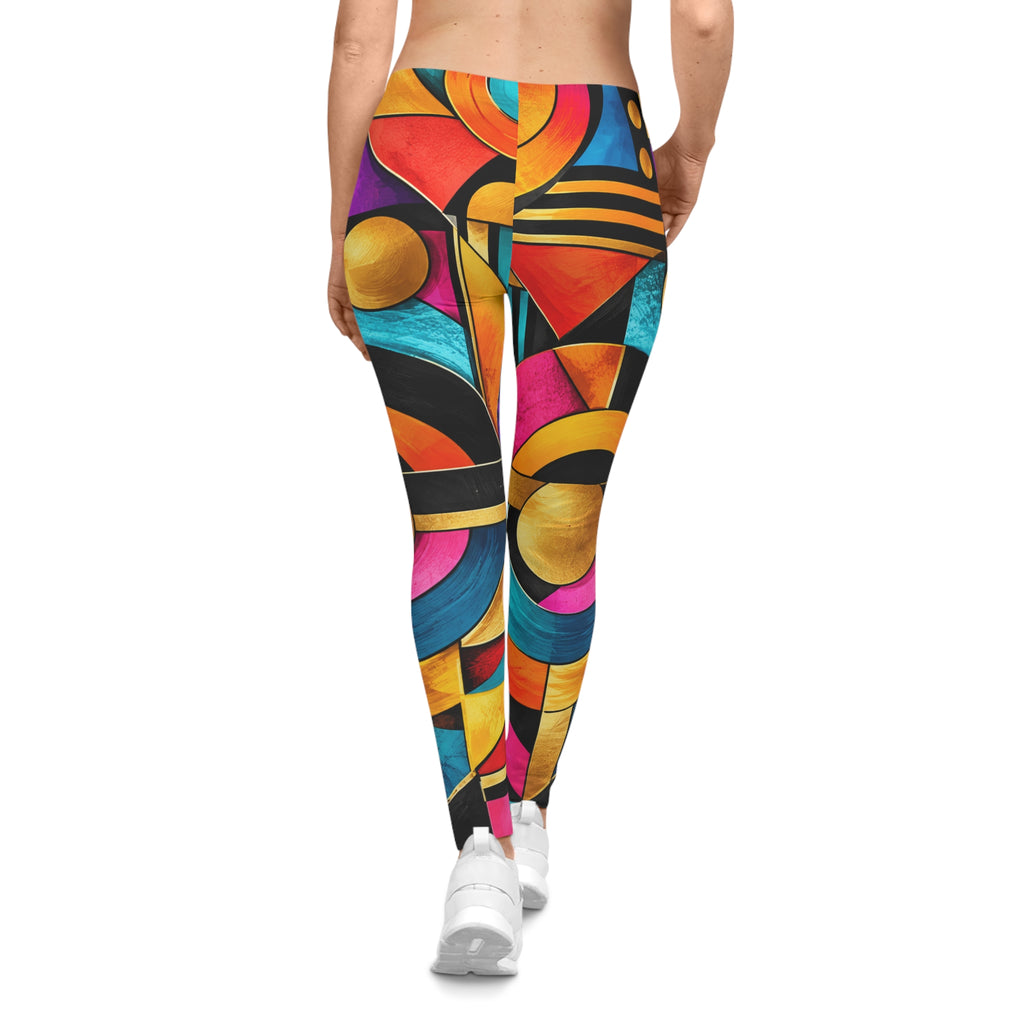 Vibrant Geometric Art Leggings — Colorful Abstract Pattern AOP