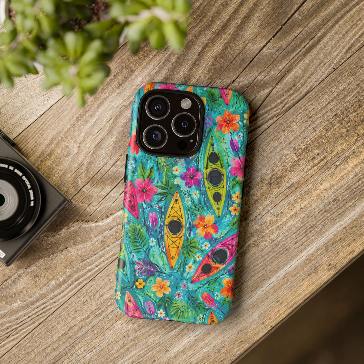Tropical Kayak Phone Case – Colorful Floral Waterproof Pattern